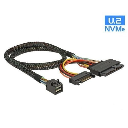 Delock Kábel SFF-8643 dugó > U.2 SFF-8639 hüvely + SATA tápcsatlakozó 0.5m | 84819