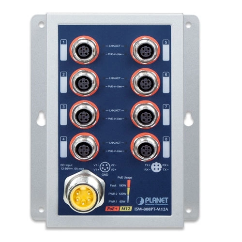 Kapcsoló Planet ISW-808PT-M12A 180 W PoE+