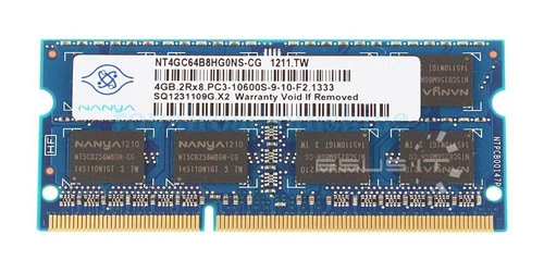 RAM memória 1x 4GB Nanya SO-DIMM DDR3 1333MHz PC3-10600 | NT4GC64B8HG0NS-CG