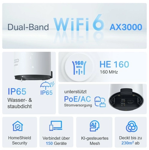 Hozzáférési Pont TP-LINK Deco X50-Outdoor(1-pack) 2.4 GHz | 5 GHz 2402 Mbps 802.11 a/b/g/n/ac/ax