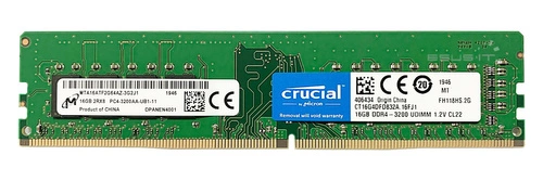 RAM memória 1x 16GB Micron NON-ECC UNBUFFERED DDR4 3200MHz PC4-25600 UDIMM | MTA16ATF2G64AZ-3G2