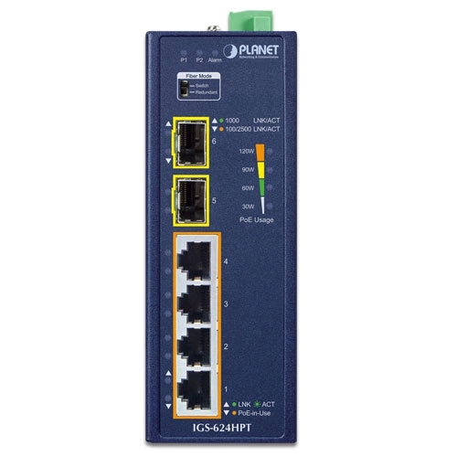 Kapcsoló Planet IGS-624HPT 4x 1Gb 2x SFP 120 W PoE+