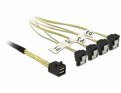 Delock Kábel (85684) Mini SAS HD SFF-8643 | 4 x SATA 7 Pin, ívelt, 0,5m.| 85684