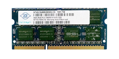 RAM memória 1x 4GB Nanya SO-DIMM DDR3 1333MHz PC3-10600 | NT4GC64B8HB0NS-CG