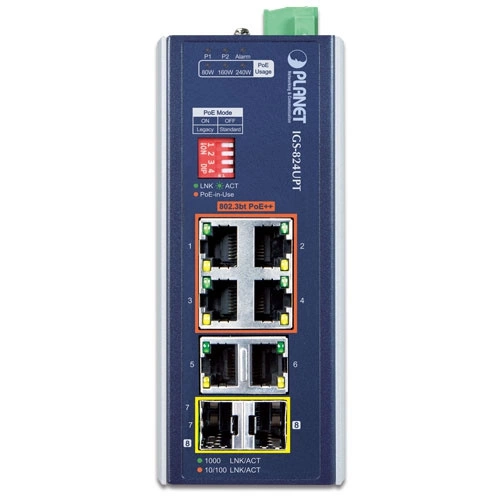 Kapcsoló Planet IGS-824UPT 6x 1Gb 2x SFP 240 W PoE+
