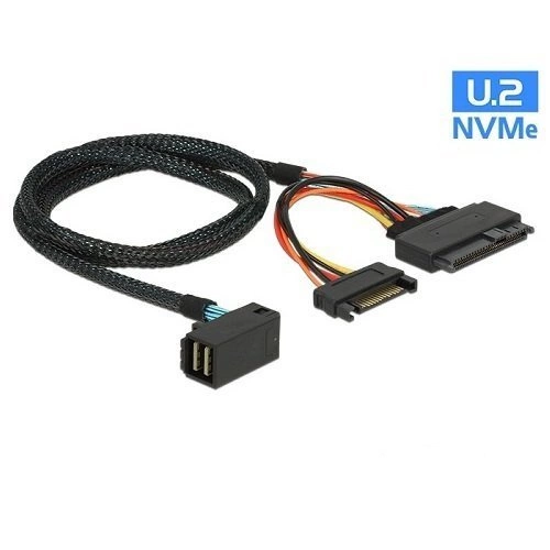 Delock Kábel SFF-8643 dugó ívelt > U.2 SFF-8639 hüvely + SATA tápcsatlakozó 0.75m |  84822