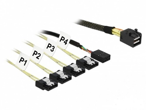 Delock kábel (83320) Mini SAS HD SFF-8643 > 4 x 7 tűs SATA fordított + oldalsáv, 0,5 m.| 83320