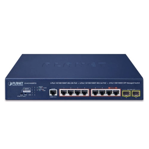 Kapcsoló Planet GS-4210-8HP2S 8x 1Gb 2x SFP 240 W PoE++