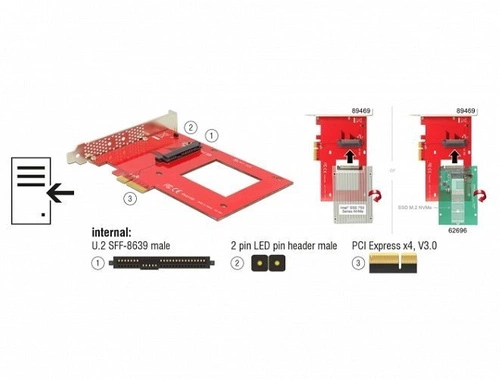Delock Kártya PCI Express x4 > 1x U.2 NVMe SFF-8639 | 89469