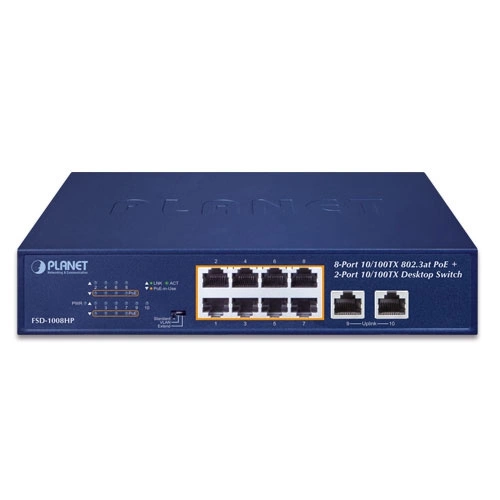 Kapcsoló Planet FSD-1008HP 10x 100Mb 120 W PoE